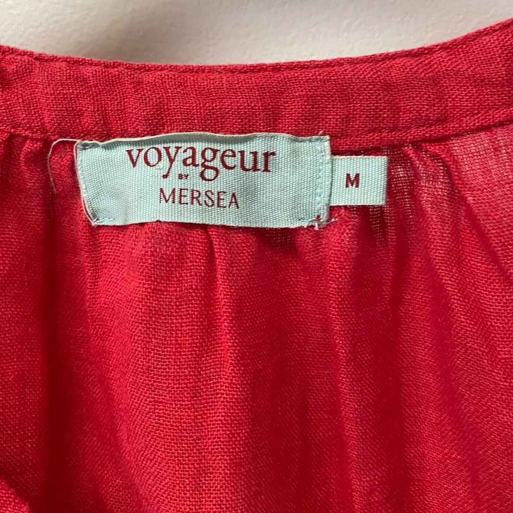 Voyageur by Mersea Red 100% Linen Palermo Embroidered Maxi Vacation Dress Size M - Picture 5 of 12